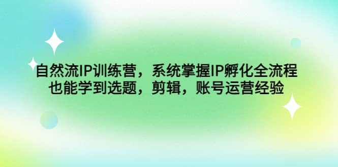 自然流IP训练营，系统掌握IP孵化全流程，也能学到选题，剪辑，账号运营经验-云创网阁