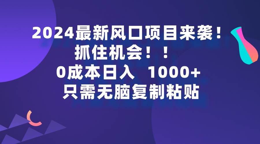 2024最新风口项目来袭，抓住机会，0成本一部手机日入1000+，只需无脑复…-云创网阁