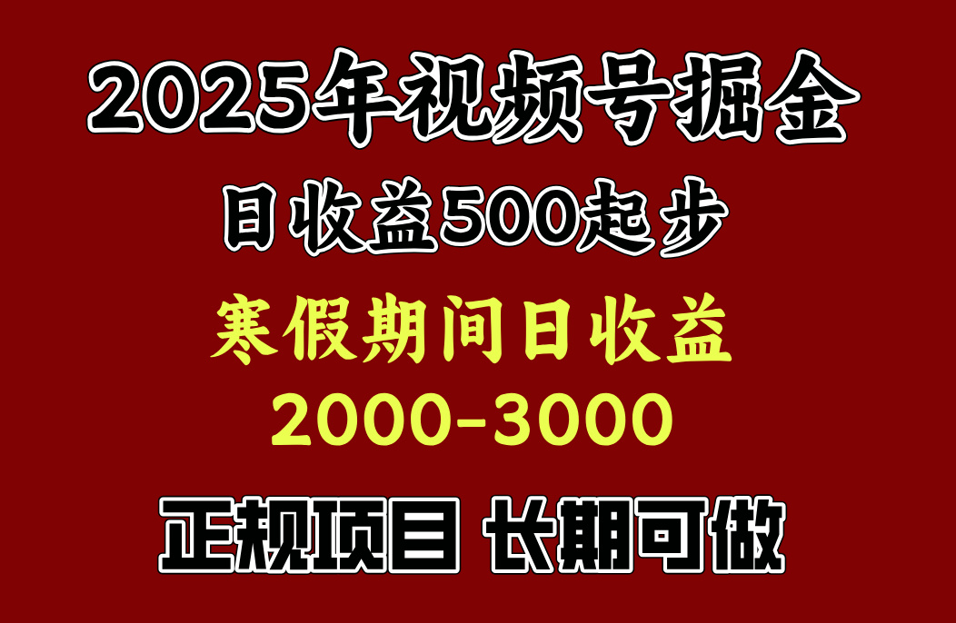 最新视频号项目，单账号日收益500起步，寒假期间日收益2000-3000左右，-云创网阁