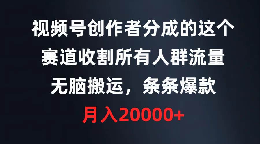 视频号创作者分成的这个赛道，收割所有人群流量，无脑搬运，条条爆款，…-云创网阁