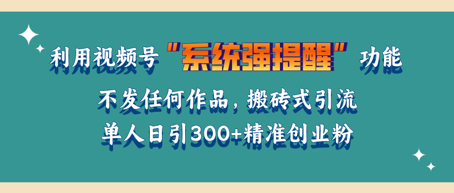 利用视频号“系统强提醒”功能，引流精准创业粉，无需发布任何作品，单人日引流300+精准创业粉-云创网阁