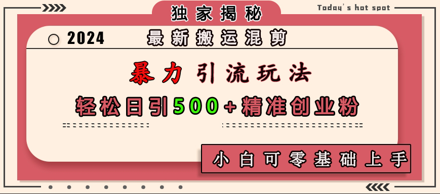 最新搬运混剪暴力引流玩法，轻松日引500+精准创业粉，小白可零基础上手-云创网阁