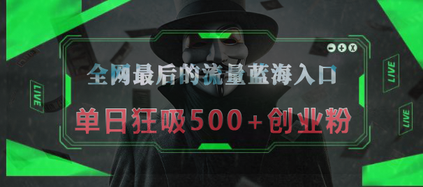 全网最后的流量蓝海入口，半小时引流50+创业粉，单日狂吸500+创业粉-云创网阁