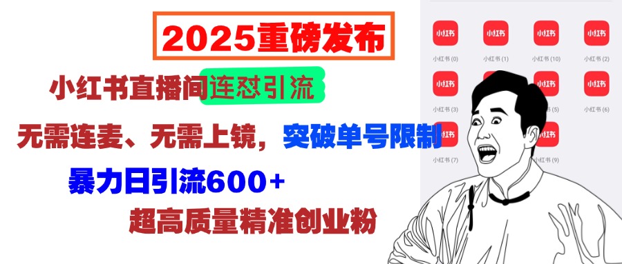 2025重磅发布：小红书直播间连怼引流，无需连麦、无需上镜，突破单号限制，暴力日引流600+超高质量精准创业粉-云创网阁